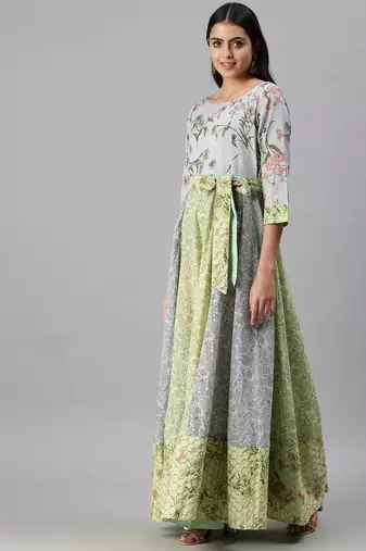 women's ankle length round neck blue floral anarkali kurta