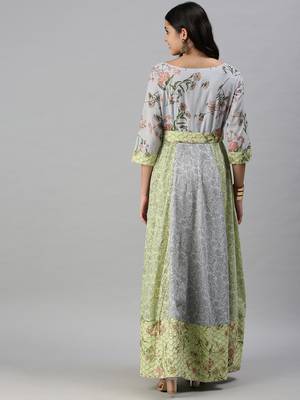 women's ankle length round neck blue floral anarkali kurta 4