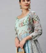 women's ankle length round neck blue floral anarkali kurta