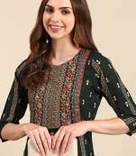women's calf length round neck green embellished anarkali kurta