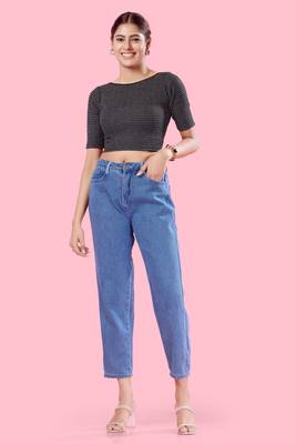 Non Padded Jacquard Round Neck Blouse 2