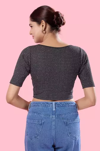 Non Padded Jacquard Round Neck Blouse