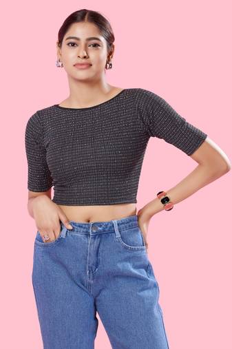 Non Padded Jacquard Round Neck Blouse
