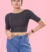 Non Padded Jacquard Round Neck Blouse