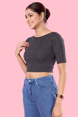 Non Padded Jacquard Round Neck Blouse 4