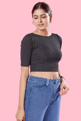 Non Padded Jacquard Round Neck Blouse 5