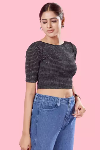 Non Padded Jacquard Round Neck Blouse