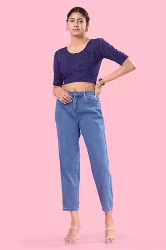 Non Padded Jacquard Round Neck Blouse