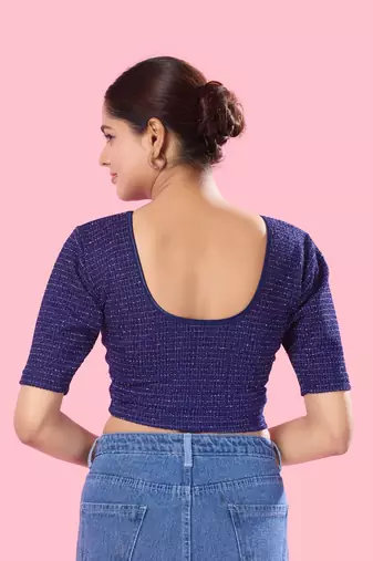 Non Padded Jacquard Round Neck Blouse