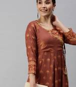 women's ankle length v-neck rust floral anarkali kurta