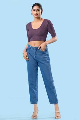 Non Padded Jacquard Round Neck Blouse 2