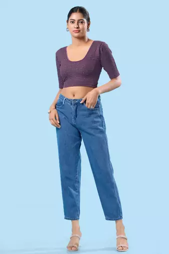 Non Padded Jacquard Round Neck Blouse