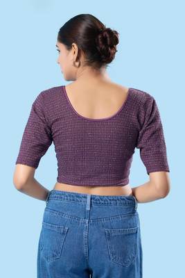 Non Padded Jacquard Round Neck Blouse 3