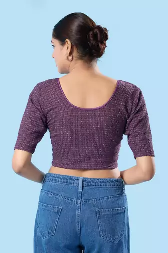 Non Padded Jacquard Round Neck Blouse