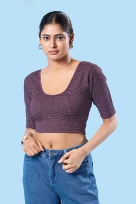 Non Padded Jacquard Round Neck Blouse 1
