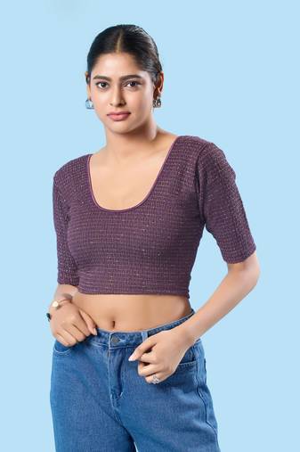 Non Padded Jacquard Round Neck Blouse