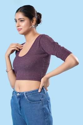 Non Padded Jacquard Round Neck Blouse 4
