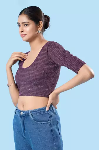 Non Padded Jacquard Round Neck Blouse