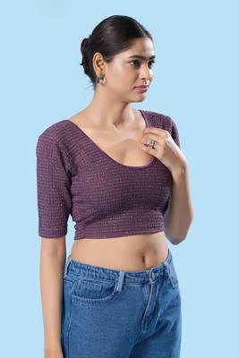 Non Padded Jacquard Round Neck Blouse 5