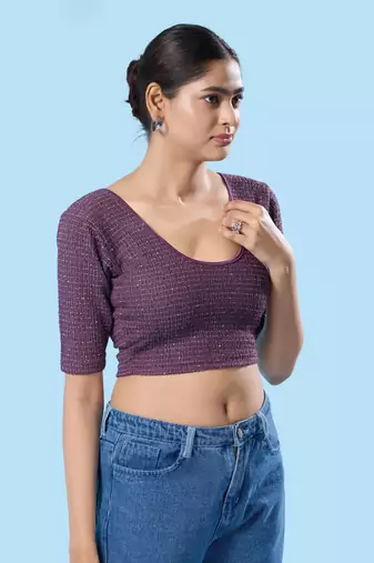 Non Padded Jacquard Round Neck Blouse