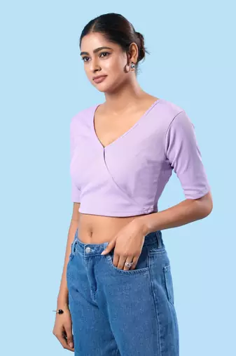Non Padded Cotton Lycra V Neck Blouse