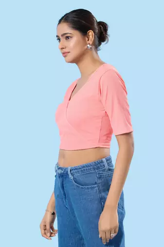 Non Padded Cotton Lycra V Neck Blouse