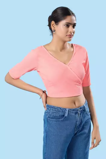Non Padded Cotton Lycra V Neck Blouse