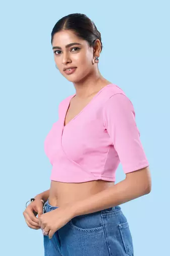 Non Padded Cotton Lycra V Neck Blouse