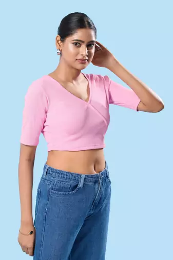 Non Padded Cotton Lycra V Neck Blouse