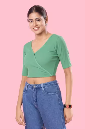 Non Padded Cotton Lycra V Neck Blouse