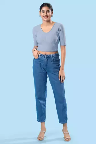 Non Padded Cotton Lycra Round Neck Blouse