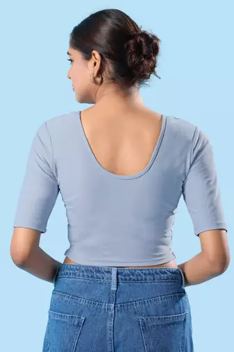 Non Padded Cotton Lycra Round Neck Blouse