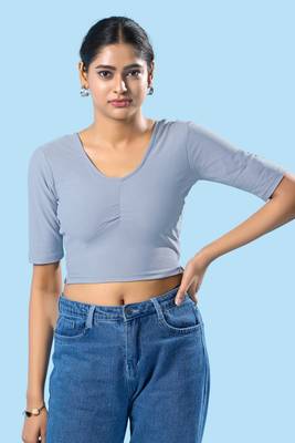 Non Padded Cotton Lycra Round Neck Blouse 1