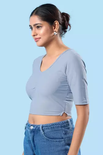 Non Padded Cotton Lycra Round Neck Blouse