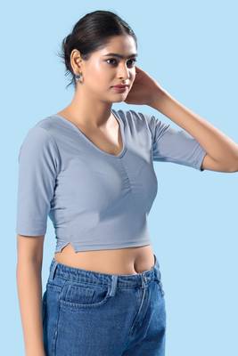 Non Padded Cotton Lycra Round Neck Blouse 5