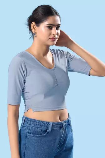 Non Padded Cotton Lycra Round Neck Blouse