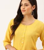 women's calf length round neck mustard solid straight kurta