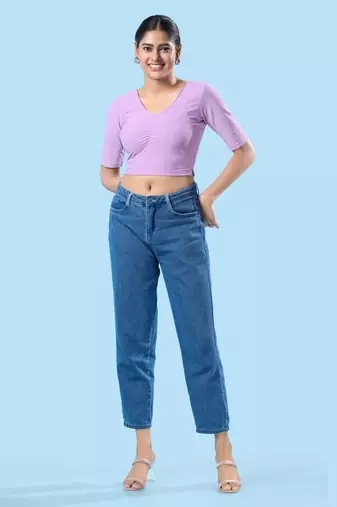 Non Padded Cotton Lycra Round Neck Blouse