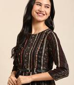 women's above knee round neck black tribal anarkali kurta