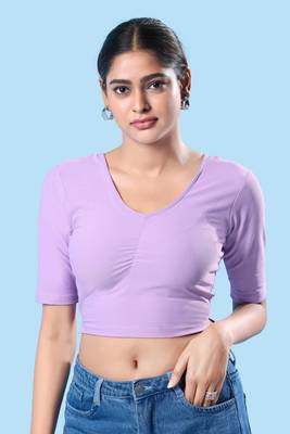 Non Padded Cotton Lycra Round Neck Blouse 1