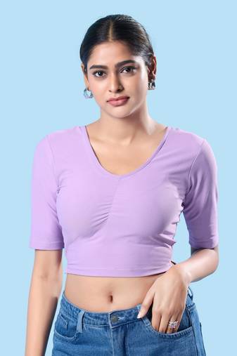 Non Padded Cotton Lycra Round Neck Blouse