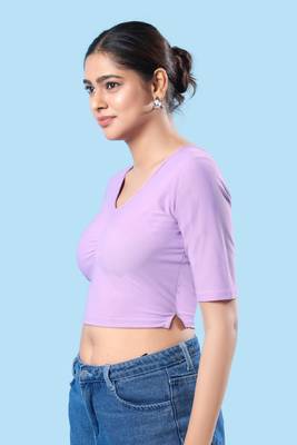 Non Padded Cotton Lycra Round Neck Blouse 4