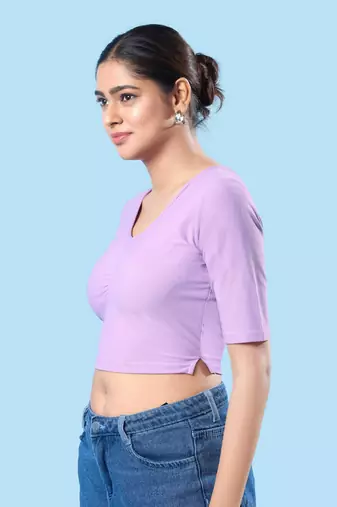 Non Padded Cotton Lycra Round Neck Blouse