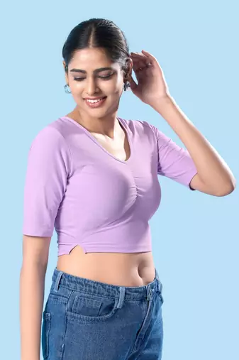 Non Padded Cotton Lycra Round Neck Blouse