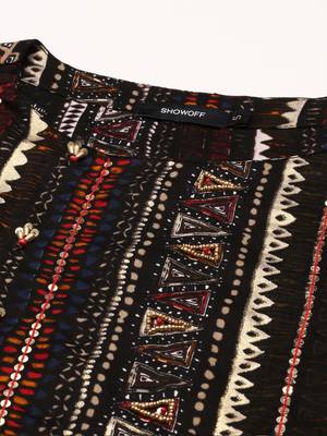 women's above knee round neck black tribal anarkali kurta 2