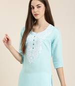 women's calf length round neck blue solid straight kurta