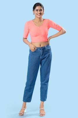 Non Padded Cotton Lycra Round Neck Blouse 2