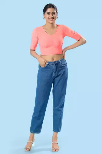 Non Padded Cotton Lycra Round Neck Blouse