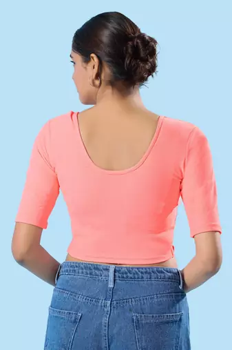 Non Padded Cotton Lycra Round Neck Blouse