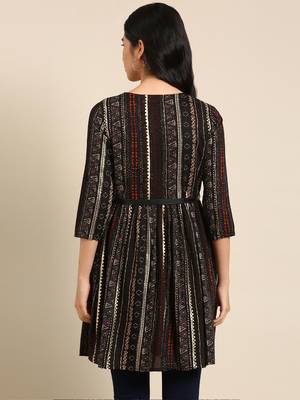 women's above knee round neck black tribal anarkali kurta 4